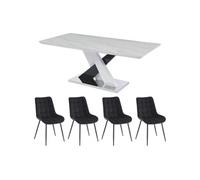 Ensemble table EVAELA + 4 chaises OLLUA - Blanc et noir