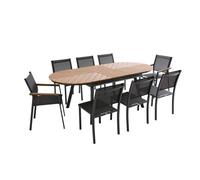 Ensemble table extensible 180/220 cm et 8 chaises de jardin effet bois - Oviala