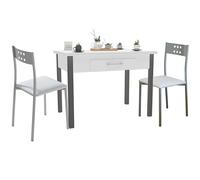 Ensemble table extensible avec 2 chaises de cuisine, table extensible 140 cm, meubles de cuisine blanc et gris