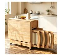 Ensemble Table Extensible Et 4 Chaises, Table À Manger Pliable avec roulettes, avec des Tiroirs Et des Étagères Ouvertes, Table Cuisine en Bois Massif, Adaptable À Tous Scénarios(Yellow)