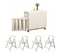 Ensemble Table Extensible Et 4 Chaises, Table À Manger Pliable avec roulettes, avec des Tiroirs Et des Étagères Ouvertes, Tables Pliante en Bois Massif, Adaptable À Tous Scénarios(White)
