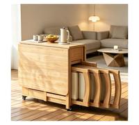Ensemble Table Extensible Et 4 Chaises, Table Cuisine en Bois Massif, avec des Tiroirs Et des Étagères Ouvertes, Tables À Manger Pliable avec roulettes, Adaptable À Tous Scénarios(Yellow)