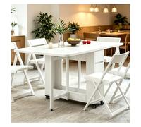 Ensemble Table Extensible Et 4 Chaises, Table Pliante en Bois Massif, avec des Tiroirs Et des Étagères Ouvertes, Table À Manger Pliable avec roulettes, Adaptable À Tous Scénarios(White)