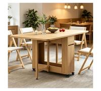 Ensemble Table Extensible Et 4 Chaises, Table Pliante en Bois Massif, avec des Tiroirs Et des Étagères Ouvertes, Table À Manger Pliable avec roulettes, Adaptable À Tous Scénarios(Yellow)