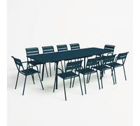 Ensemble Table extensible + Fauteuils FERMOB Monceau 6 à 10 personnes - Bleu Acapulco