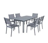 Ensemble Table + Fauteuils FERMOB Costa 6 personnes - Gris Orage
