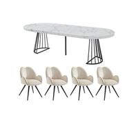 Ensemble table FIRELA + 4 chaises GULSUN - Effet marbre blanc et beige