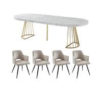Ensemble table FIRELA + 4 chaises KADIJA - Effet marbre blanc et beige