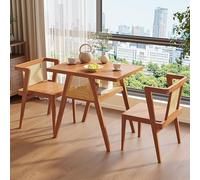 Ensemble table gigogne compacte en bois et rotin pour économiser de l'espace dans la salle à manger, le bistro, le balcon, la terrasse