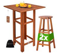 Casaria® Table Haute avec 2 tabourets Ensemble de Bar en Bois d'acacia Mange Debout intérieur extérieur Jardin terrasse