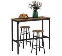 Ensemble table haute de bar + 2 tabourets HOMCOM structure en acier plateau aspect effet bois d'acajou 2 personnes noir