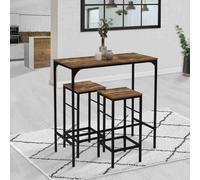 IDMarket - Ensemble Table Haute de Bar Dayton 95 cm et 2 tabourets Effet Vieilli Design Industriel