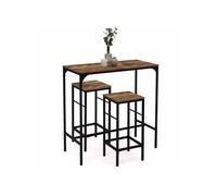 IDMarket - Ensemble Table Haute de Bar Dayton 95 cm et 2 tabourets Effet Vieilli Design Industriel