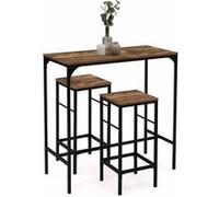 Ensemble table haute de bar DAYTON 95 cm et 2 tabourets effet vieilli design industriel Beige G