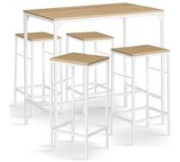 IDMarket – Ensemble table haute Detroit 100 cm 4 tabourets bois et métal blanc design industriel