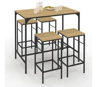 IDMarket – Ensemble table haute Detroit 100 cm – 4 tabourets bois & métal Noir design industriel