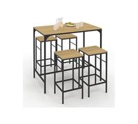 IDMarket – Ensemble table haute Detroit 100 cm – 4 tabourets bois & métal Noir design industriel