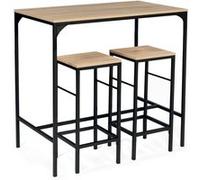 IDMarket – Ensemble table haute de bar Detroit 95 cm avec 2 tabourets – design industriel – Beige G