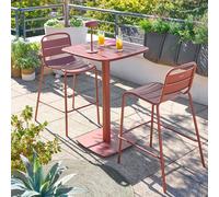 Ensemble table haute de jardin carrée + 2 chaises hautes ALEGORIA Acajou places - Acier traité époxy, Traitement anti-rouille renforcé Hespéride