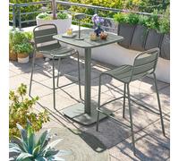Ensemble table haute de jardin carrée + 2 chaises hautes ALEGORIA Laurier places - Acier traité époxy, Traitement anti-rouille renforcé Hespéride