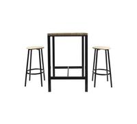 CORTEZ - Ensemble Table Haute et 2 Tabourets en MDF et Pieds Métal Noir -