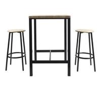 CORTEZ - Ensemble Table Haute et 2 Tabourets en MDF et Pieds Métal Noir -