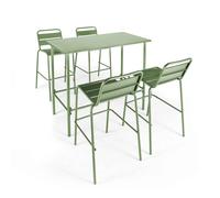 Ensemble table haute et 4 chaises de bar en métal vert cactus Palavas, Oviala