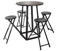 Ensemble table haute et 4 tabourets ext - Noir
