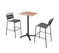 Ensemble table haute stratifié chêne foncé et 2 chaises hautes gris - Oviala Opéra