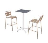 Ensemble table haute stratifié gris et 2 chaises hautes taupe - Oviala Opéra