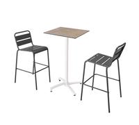 Ensemble table haute stratifié marbre beige et 2 chaises hautes gris - Oviala Opéra