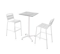 Ensemble table haute stratifié marbre et 2 chaises hautes blanc - Oviala Opéra