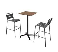 Ensemble table haute stratifié taupe et 2 chaises hautes gris - Oviala Opéra