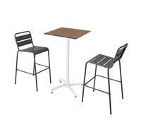 Ensemble table haute stratifié taupe et 2 chaises hautes gris - Oviala Opéra