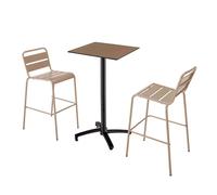 Ensemble table haute stratifié taupe et 2 chaises hautes taupe - Oviala Opéra
