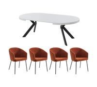 Ensemble table KOMONI + 4 chaises MORONI - Blanc laqué et terracotta