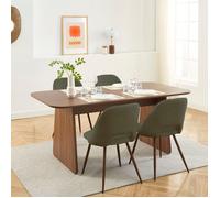 Ensemble table LANGO noyer et 4 chaises ELISABETH tissu vert