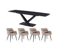 Vente-unique - Ensemble Table MALATA + 4 chaises HEKA - Effet marbre Noir et Beige