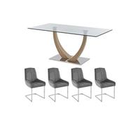Ensemble table MELODIE II + 4 chaises BERLONA - Transparent et gris