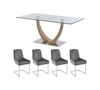 Ensemble table MELODIE II + 4 chaises BERLONA - Transparent et gris