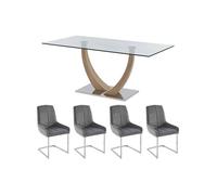 Ensemble table MELODIE II + 4 chaises BERLONA - Transparent et gris