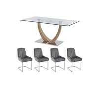 Ensemble table MELODIE II + 4 chaises BERLONA - Transparent et gris