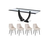 Ensemble table MEZZO II + 4 chaises MASURIE - Transparent et crème