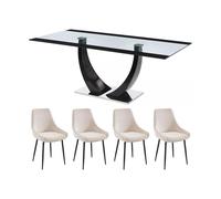 Ensemble table MEZZO II + 4 chaises MASURIE - Transparent et crème