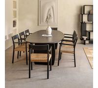 Ensemble Table Ovale Agathe, 260x120 Cm, En Bois De Manguier Et 8 Chaises De Salle À Manger En Chêne Mara Noir Uni Noir