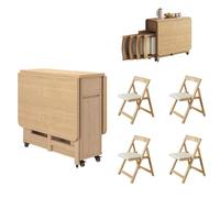 Ensemble table pliante avec 4 chaises en bois massif pour salle à manger de cuisine et salon Design rétractable pour un rangement facile