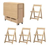 Ensemble table pliante en bois massif avec chaises rembourrées pour salle à manger, balcon et espaces étroits