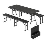 Outsunny Ensemble Table Pliante et bancs de Pique-Nique 180 cm, Table Camping Pliante avec chaises Portable avec poignées de Transport, Banc Pliable pour terrasse, Jardin, Barbecue, Noir