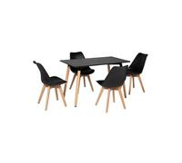 Ensemble Table Rectangulaire 120cm Pia Et 4 Chaises Nora Noir Noir