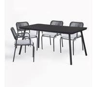 Ensemble Table Rectangulaire Arhiza, 160 X 90 Cm, Et 4 Chaises De Salle À Manger Empilables En Aluminium. Gris Graphite Gris